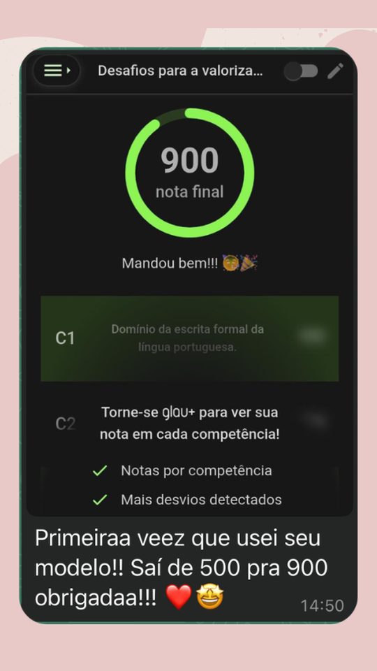 Depoimento de aluna: de 500 para 900 na primeira vez com o modelo