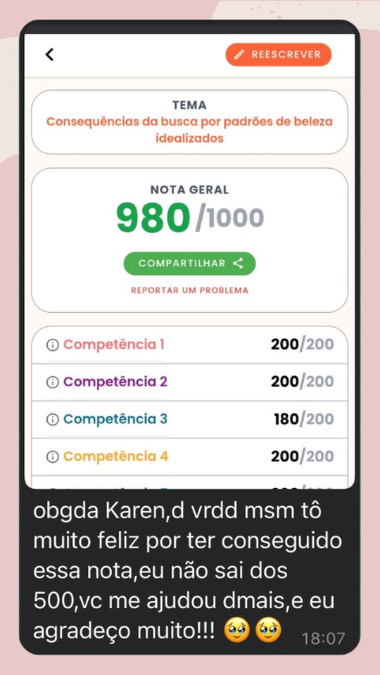 Depoimento de aluna: 980, depois de não sair dos 500