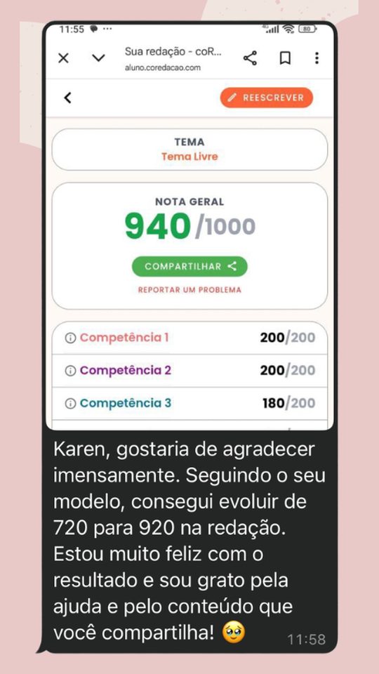 Depoimento de aluna: de 720 para 920