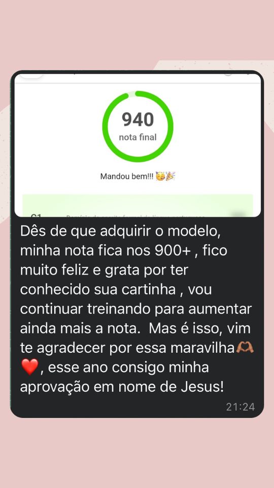 Depoimento de aluna: 940 e notas acima de 900