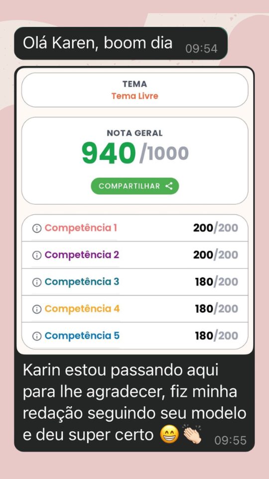 Depoimento de aluna: 940 seguindo o modelo